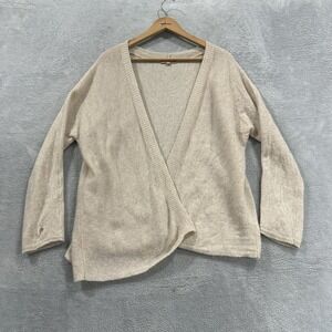 Kier + J Open Front Cardigan Women M Beige Knit Cashmere